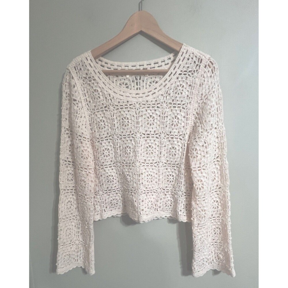 Rebellion cream cropped crochet sweater Women blouse Cute